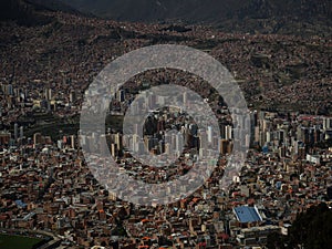 Panorama of downtown modern skyscraper cityscape business financial buildings La Paz urban city Bolivia South America
