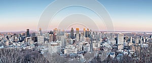 Panoramic view of downtown Montreal in the winter