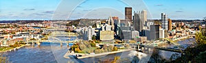 Panorama of Downtown Pittsburgh, known as the Golden Triangle. Pennsylvania, USA