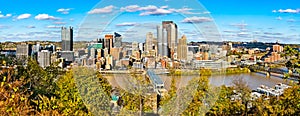 Panorama of Downtown Pittsburgh with the Monongahela River in Pennsylvania