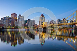 Panorama of downtown Pittsburgh at twilight