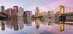 Panorama of downtown Pittsburgh at twilight