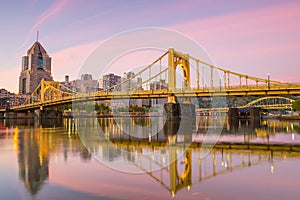 Panorama of downtown Pittsburgh at twilight