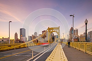 Panorama of downtown Pittsburgh at twilight