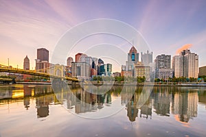 Panorama of downtown Pittsburgh at twilight