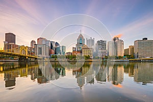 Panorama of downtown Pittsburgh at twilight