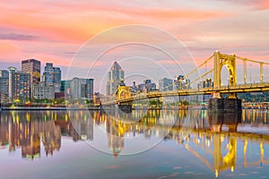 Panorama of downtown Pittsburgh at twilight