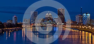 Panorama of Downtown Rochester New York at night photo