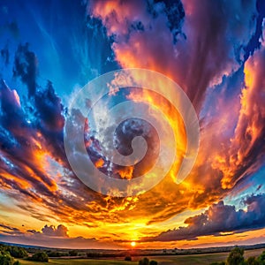 Panorama of dramatic evening sky during sunset