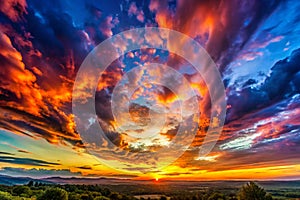 Panorama of dramatic evening sky during sunset