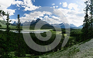 Panorama of dramatic landscape along the Icefields Parkway, Canada