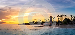 Panorama of dramatic sunset at Bayahibe Beach, La Romana, Dominican republic