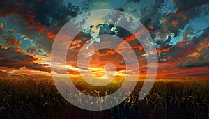 dramatical cornfield sunset