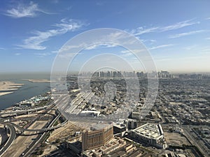 Panorama of Dubai city and city center skyscrapers