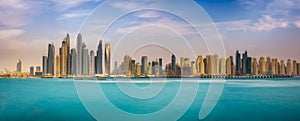 Panorama of Dubai Marina photographed from The Palm Jumeirah