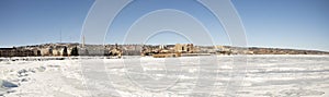 Panorama of Duluth waterfront with The Cribs on Lake Superior, M