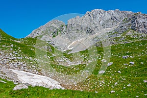 Panorama of Durmitor National park dominated by Bobotuv Kuk moun