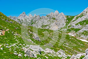 Panorama of Durmitor National park dominated by Bobotuv Kuk moun