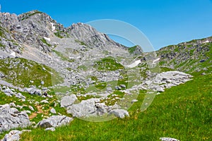 Panorama of Durmitor National park dominated by Bobotuv Kuk moun