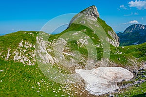 Panorama of Durmitor National park dominated by Bobotuv Kuk moun