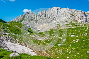 Panorama of Durmitor National park dominated by Bobotuv Kuk moun