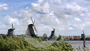 Panorama of Dutch wind mills at the Zaanse Schans in Holland