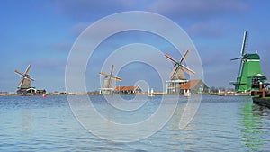 Panorama of dutch windmills in Holland 4K