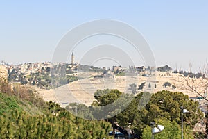 Panorama of east Jerusalem with Mount of Olives, Israel