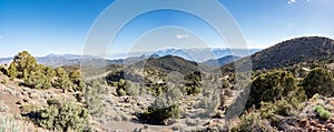 Panorama of Eastern Sierra Mountains on a sunny summer as seen f
