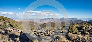 Panorama of Eastern Sierra Mountains on a sunny summer day as se