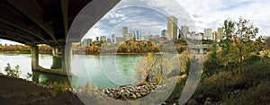 Panorama of Edmonton, Canada with colorful aspen in fall