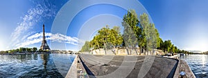 Panorama of the Eiffel Tower and riverside of the Seine in Paris