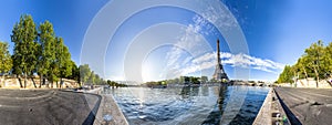 Panorama of the Eiffel Tower and riverside of the Seine in Paris