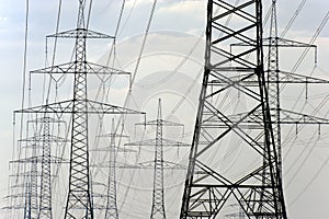 Panorama of electric pylons