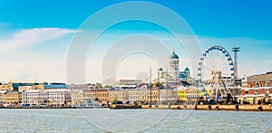 Panorama Of Embankment In Helsinki At Summer Sunset Evening, Sun