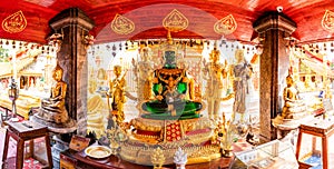 Panorama of Emerald Buddha Statue or Phra Kaeo Morakot in Phra That Doi Suthep Temple