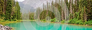 Panorama of Emerald lake near Golden in Yoho National park in the canadian Rocky Mountains, British Columbia Canada