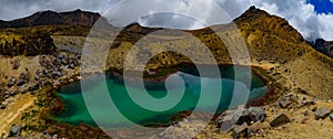 Panorama of Emerald Lakes at Tongariro National Park