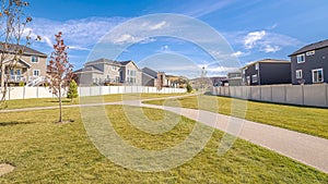 Panorama Empty pedestrian walkway on a residential estate