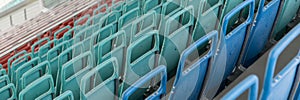 Panorama. Empty seats at the stadium without the spectators due to the Corona Virus Covid-19