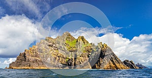 Panorama of entire Skellig Michael island with Little Skellig in background