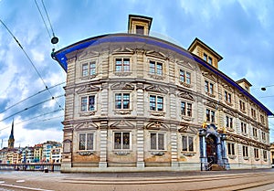 Facade of Zurich Town Hall on Limmatquai emabankment, Zurich, Switzerland