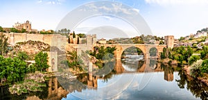 Panorama of famous Toledo bridge in Spain, Europe.