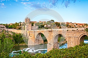 Panorama of famous Toledo bridge in Spain, Europe.
