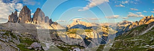 Panorama of Famous Tre Cime di Lavaredo, Dolomites Alps, Italy,