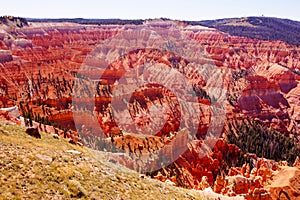 Panorama, fantasticly eroded red Navajo sandstone pinnacles