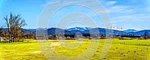Panorama of Farmland near the Matsqui at the towns of Abbotsford and Mission in British Columbia, Canada photo