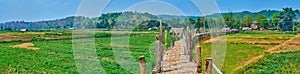 Panorama of farmland and Su Tong Pae Bamboo bridge, Thailand