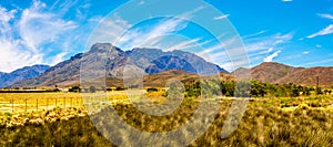 Panorama of Farmland and surrounding mountains in the Boland Region of the Western Cape