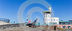Panorama of the ferry terminal in the harbor of Harlingen